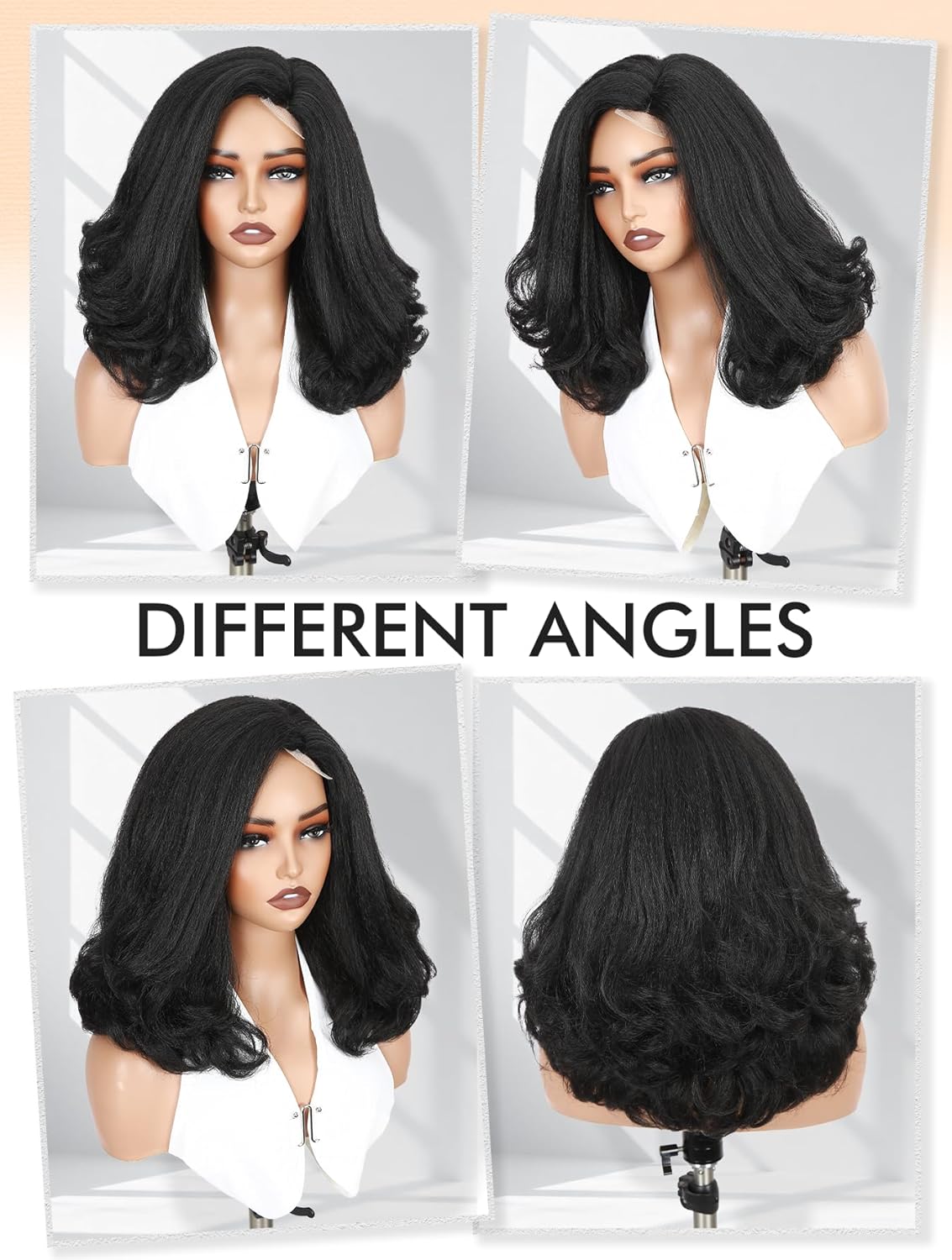 Yaki Curly Wig Short Body Wave Wigs for Black Women Kinky Straight Curly Ends Synthetic Hair Side Part Heat Resistant Fiber for Daily Use Party Cosplay (Black 16 Inch)