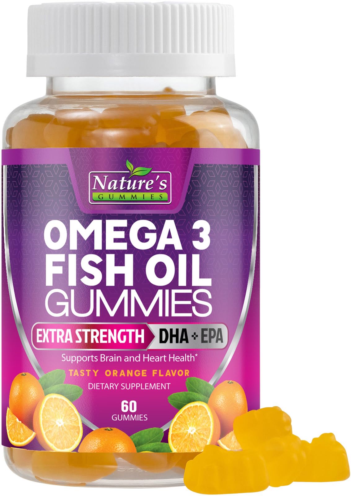 Omega 3 Fish Oil Gummies - Extra Strength Omega-3 Supplement with High Absorption EPA & DHA - Best Essential Fatty Acids for Heart Health, Brain & Joint Support - Made for Kids & Adults - 60 Gummies 60 Count (Pack of 1)