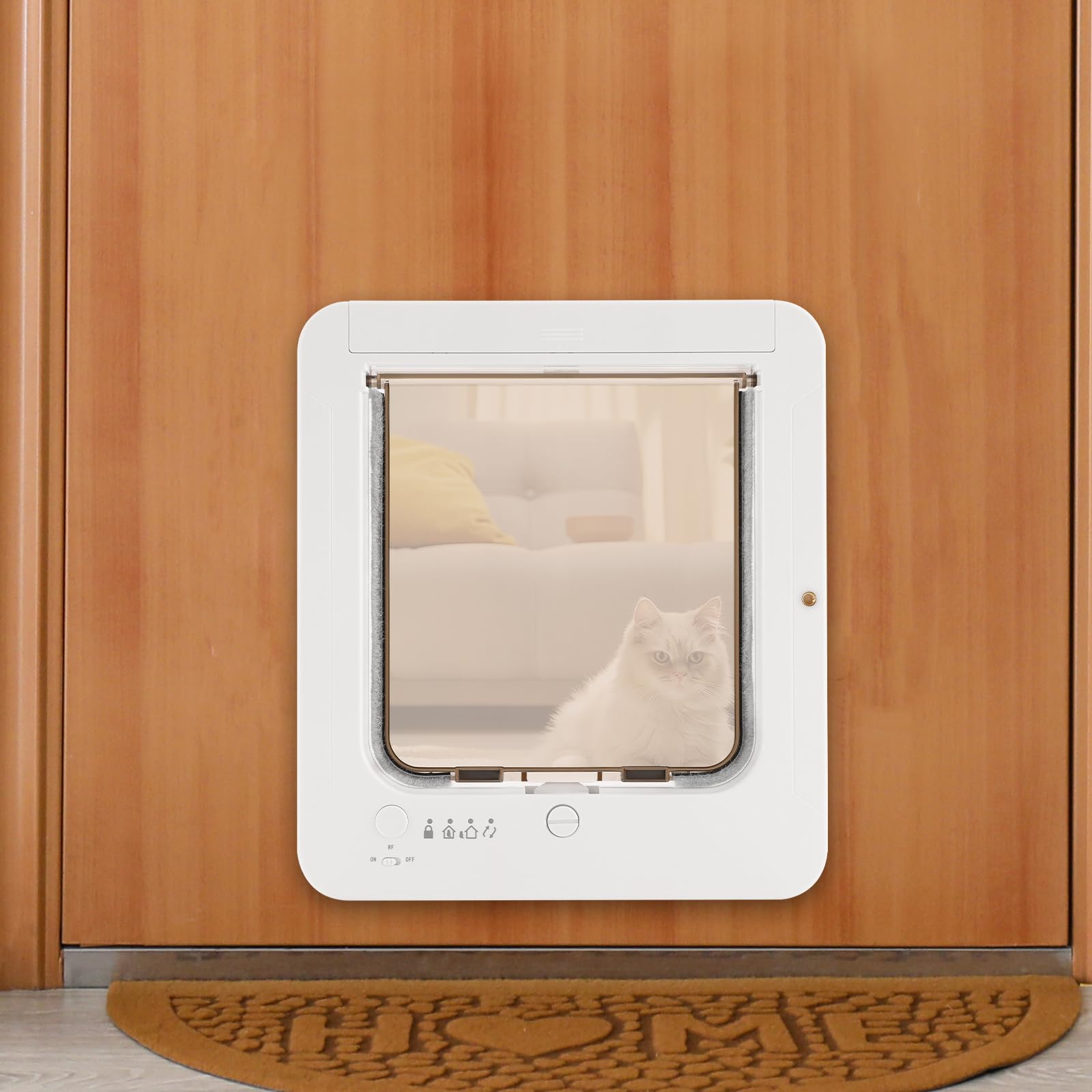 Haustiertür Katzenklappe intelligent mit Fernbedienung RFID Haustiertür ABS Material Kunststoff 2 Sensorhalsbänder 26x30cm für Haustiere bis 11 kg Sicherer Zugang Weiß