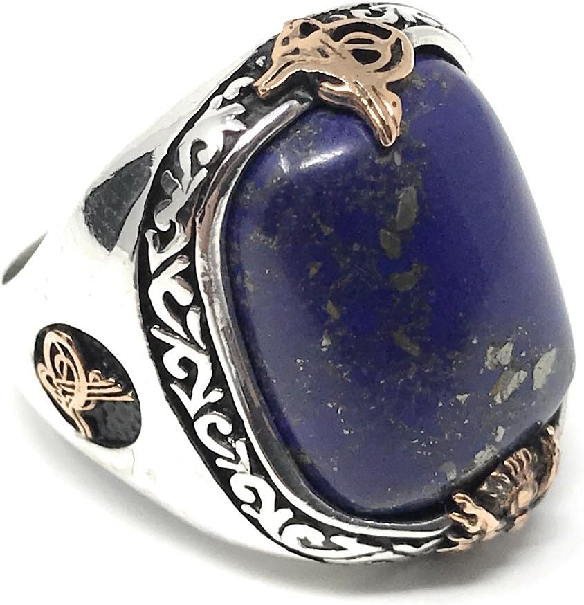 KAR 925K Stamped Sterling Silver Lapis Stone Sultan Signature Men's Ring K43P