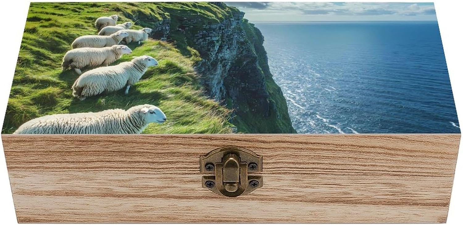 Irish Sheep Funny Storage Boxes with Lid Wood Home Organizer