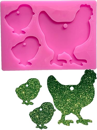 Miniatura 1 de Moldes de silicona brillante para la madre y el bebé con forma de gallina brillante para manualidades y manualidades de bricolaje llavero arcilla