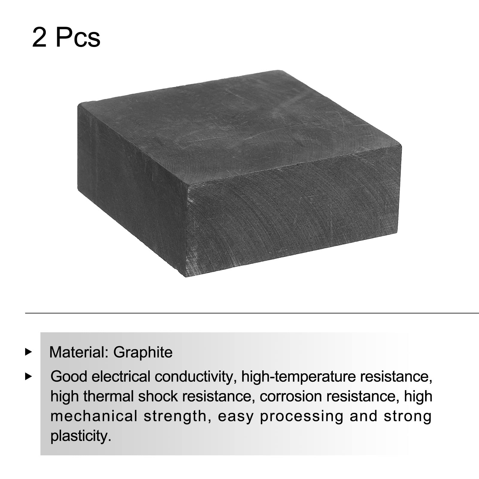 sourcing map Graphite Bloc Lingot Rectangle Graphite Electrode Plaque Planche 50x50x20mm pour Fondre, Couler, Électrolyser, Électroplaquer, Paquet de 2