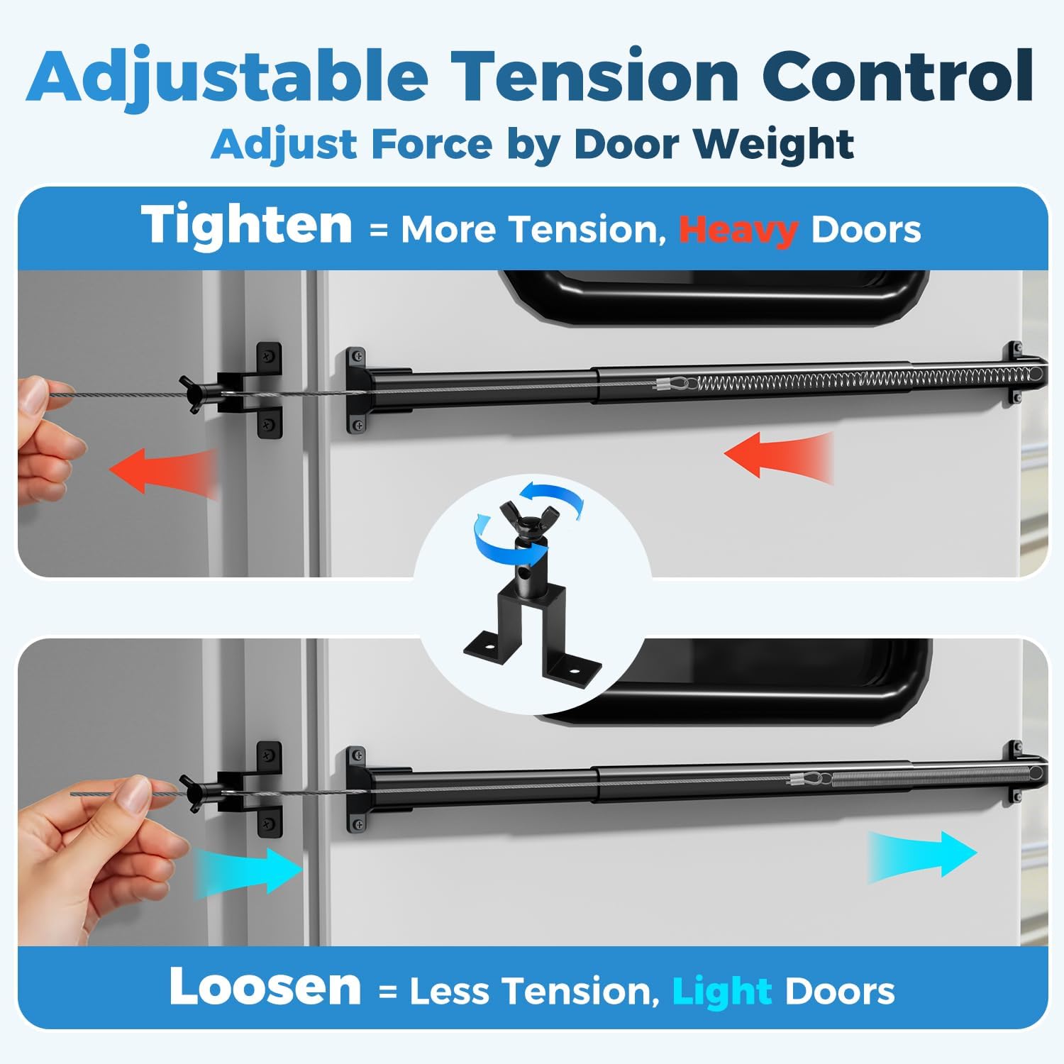 2-in-1 RV Screen Door Handle Grab Bar with Auto Closer, 21-34 in Adjustable Aluminum Cross Bar with Adjustable Tension, RV Screen Door Closer & Pull Handle for Camper Screen Doors & Travel Trailers image 5