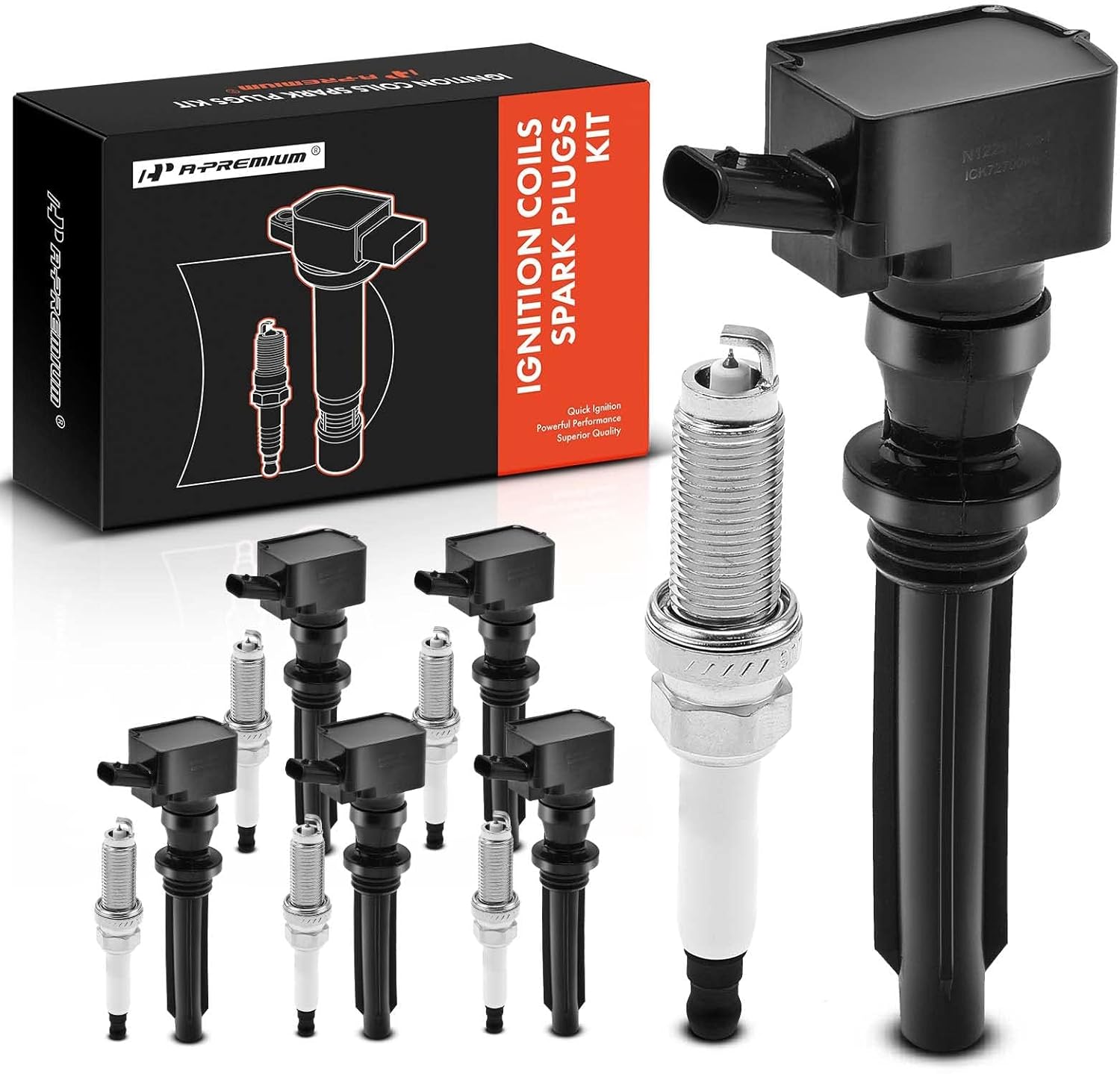 APremium Set of 6 Ignition Coil Pack and Iridium Spark Plugs Compatible with Jaguar