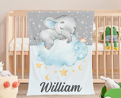 Miniatura 3 de Manta de bebé personalizada con nombre, mantas de bebé de elefante personalizadas para niñas, bebés, niños, manta de regalo para recién nacidos,