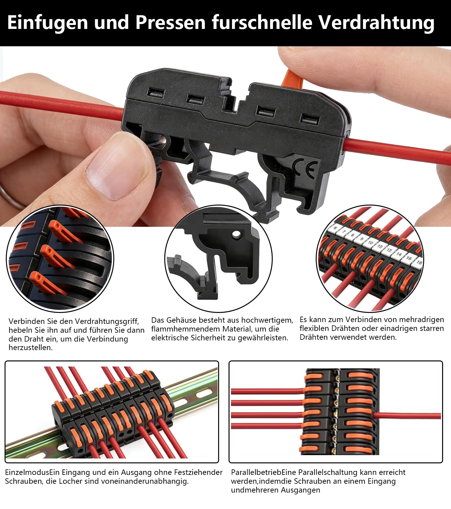 PCT-211 Lot de 60 repartiteur bornier electrique rail din 0,08 à 4 mm² bornier rail din Bornes de raccordement electrique enfichables, Bornes électriques pour un câblage rapide