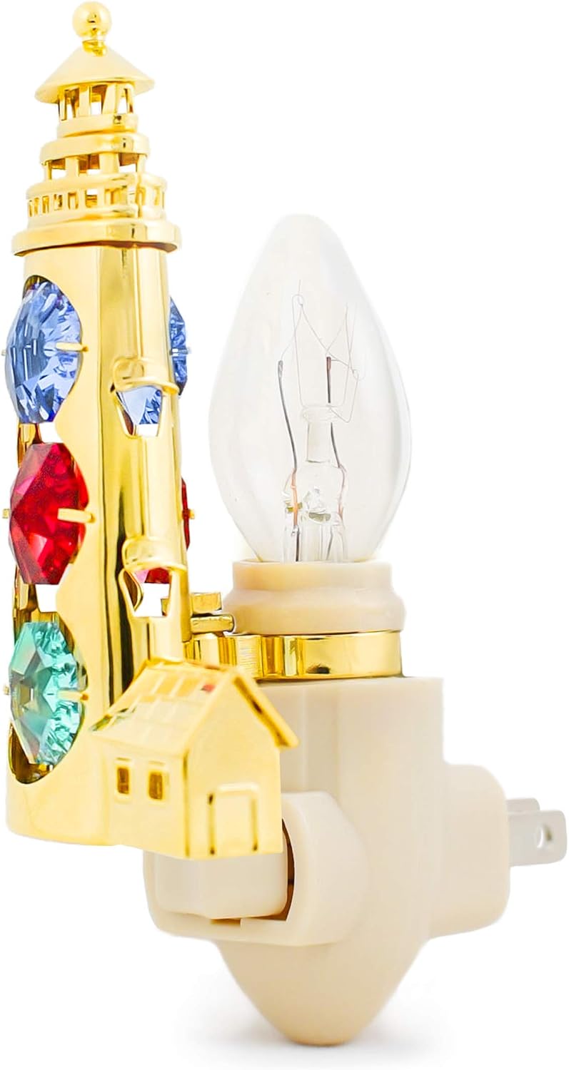 24k Gold Lighthouse Night Light - Multicolored Mascot Crystal