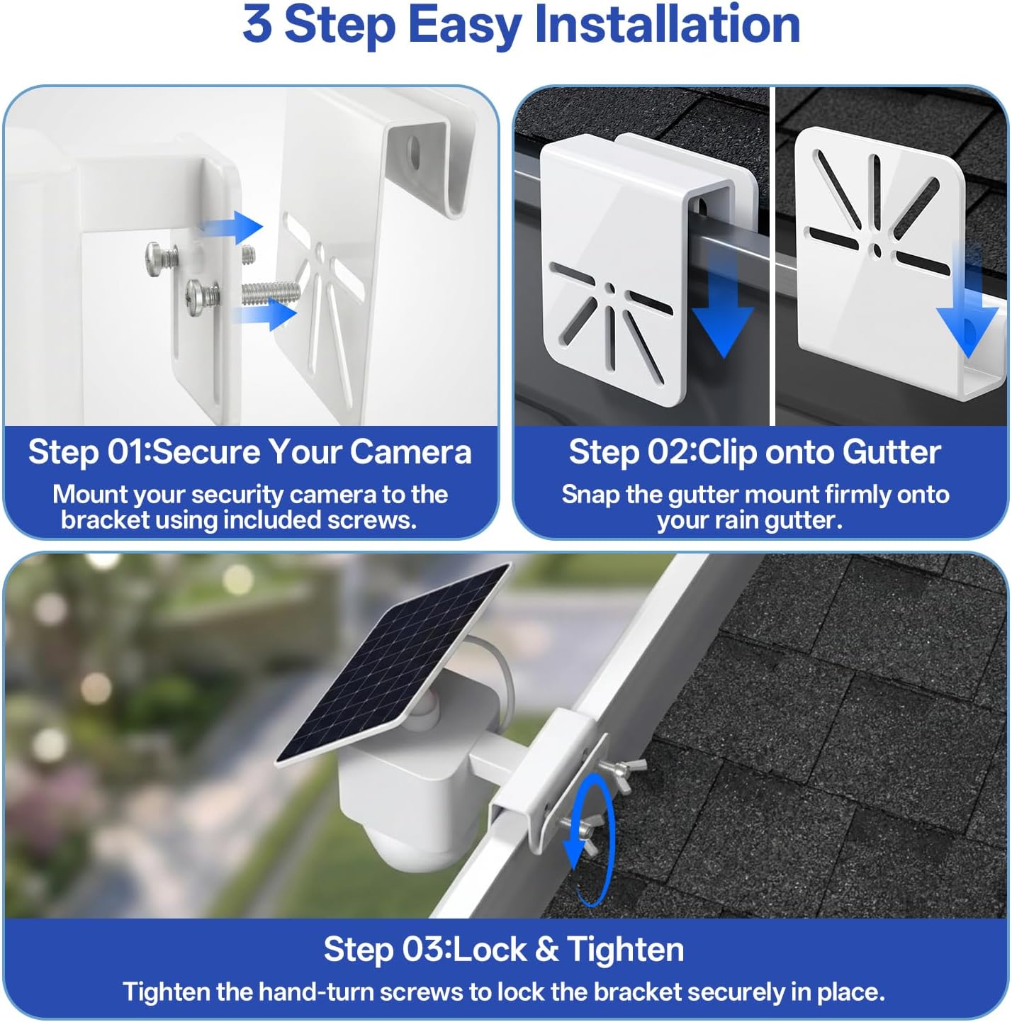 2 Pack Gutter Mount for Eufy SoloCam S340/E30, No Drill Security Camera Bracket, Stainless Steel Weatherproof Holder, Compatible with Outdoor Solar & IP PTZ Cameras