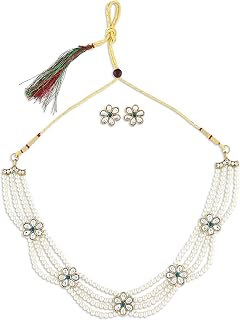ZAVERI PEARLS Gold Tone Kundan Flowers Multistrand Pearls Necklace & Earring Set For Women-ZPFK10762 Price In India
