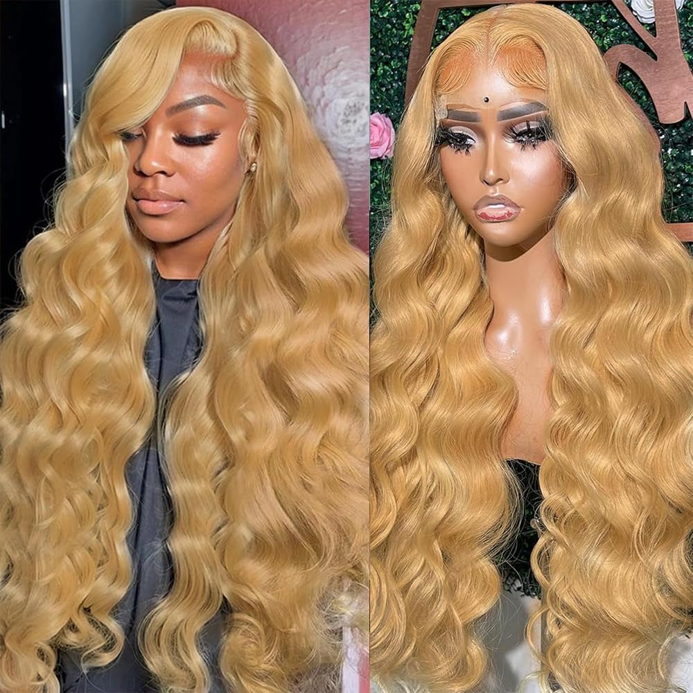 Honey Blonde Wig Human Hair 200 Density Blonde Lace Front Wigs Human Hair Pre Plucked Body Wave 13x4 Honey Blonde HD Lace Front Wig Human 27# Colored Glueless Blonde Wig 26 Inch