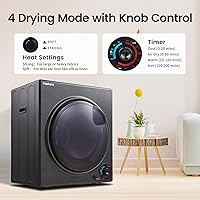 Vista 3 de Secadora Portátil de 3.5 pies cúbicos, secadora compacta de 1500 W con tambor de acero inoxidable, 4 modos de secado, protección contra Negro