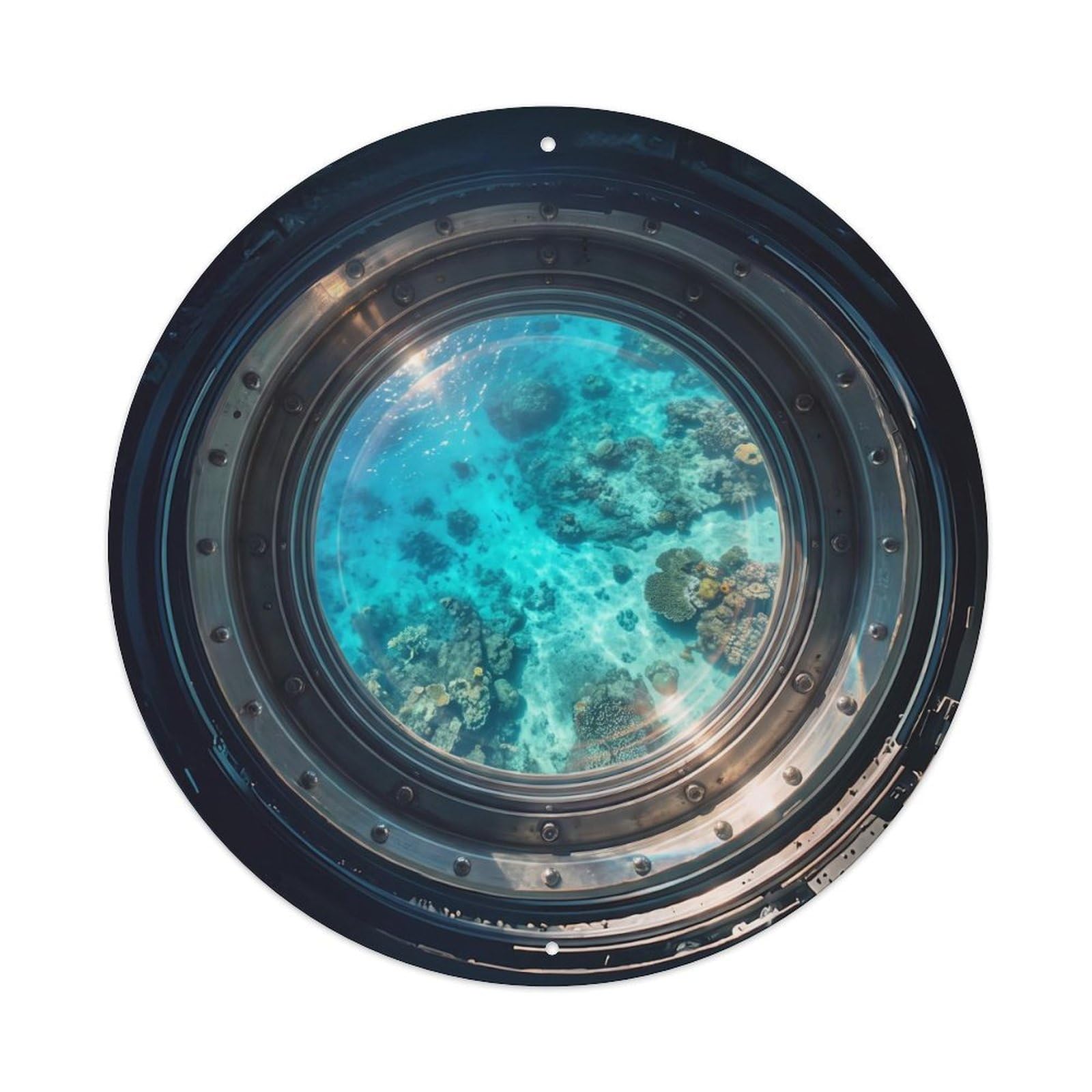 Metal Tin Sign Earth Coral Reef Waters from Space Station Porthole