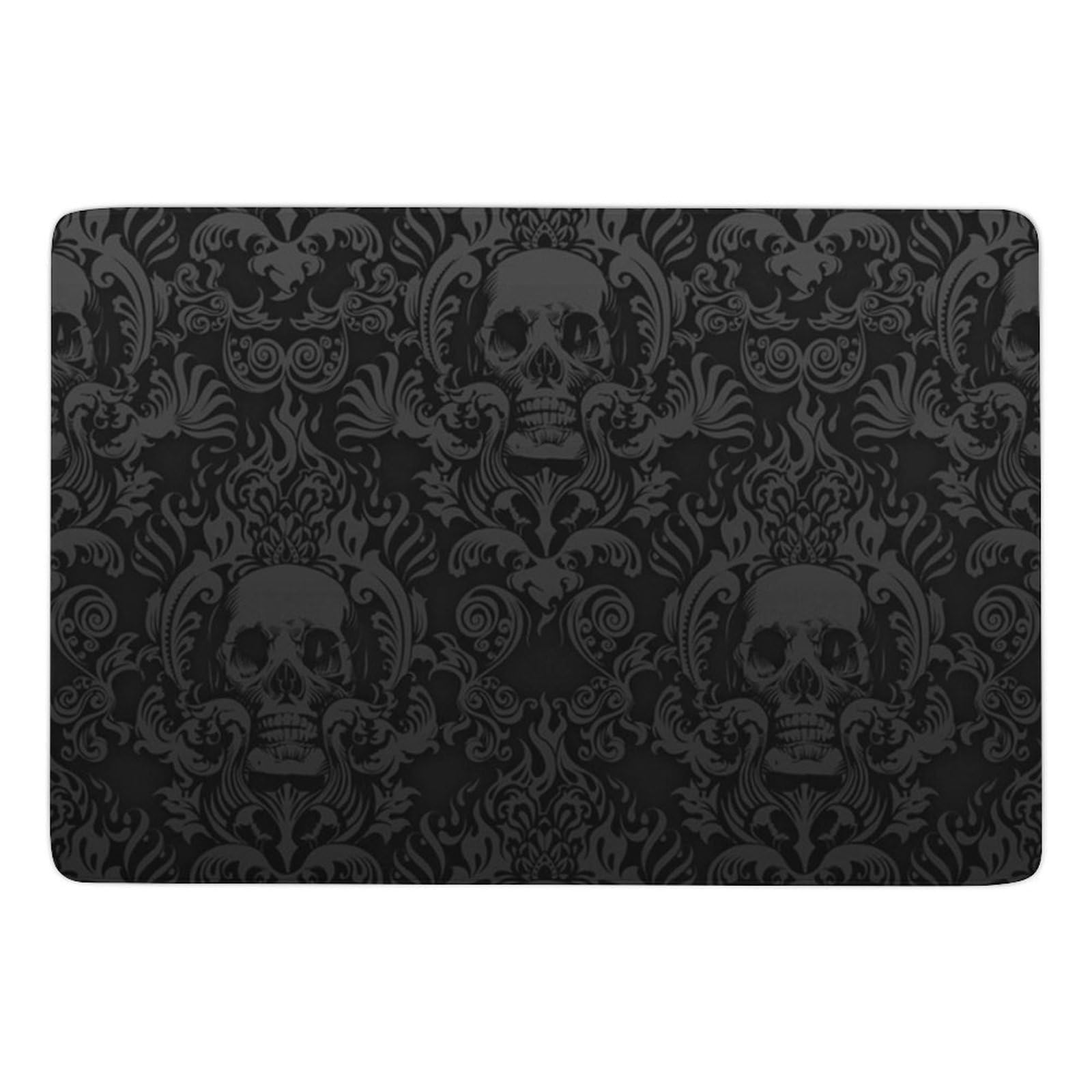 Tapis de sol antidérapant et absorbant en velours corail doux motif crâne damassé