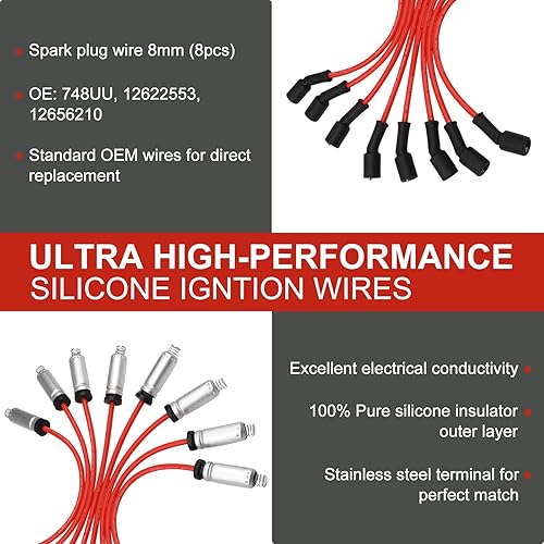 Miniatura 5 de SPARKWHIZ Juego de 8 bobinas de encendido cuadradas UF413 y juego de bujías y cables de platino, repuesto para UF413 D510C 5C1554, compatible con