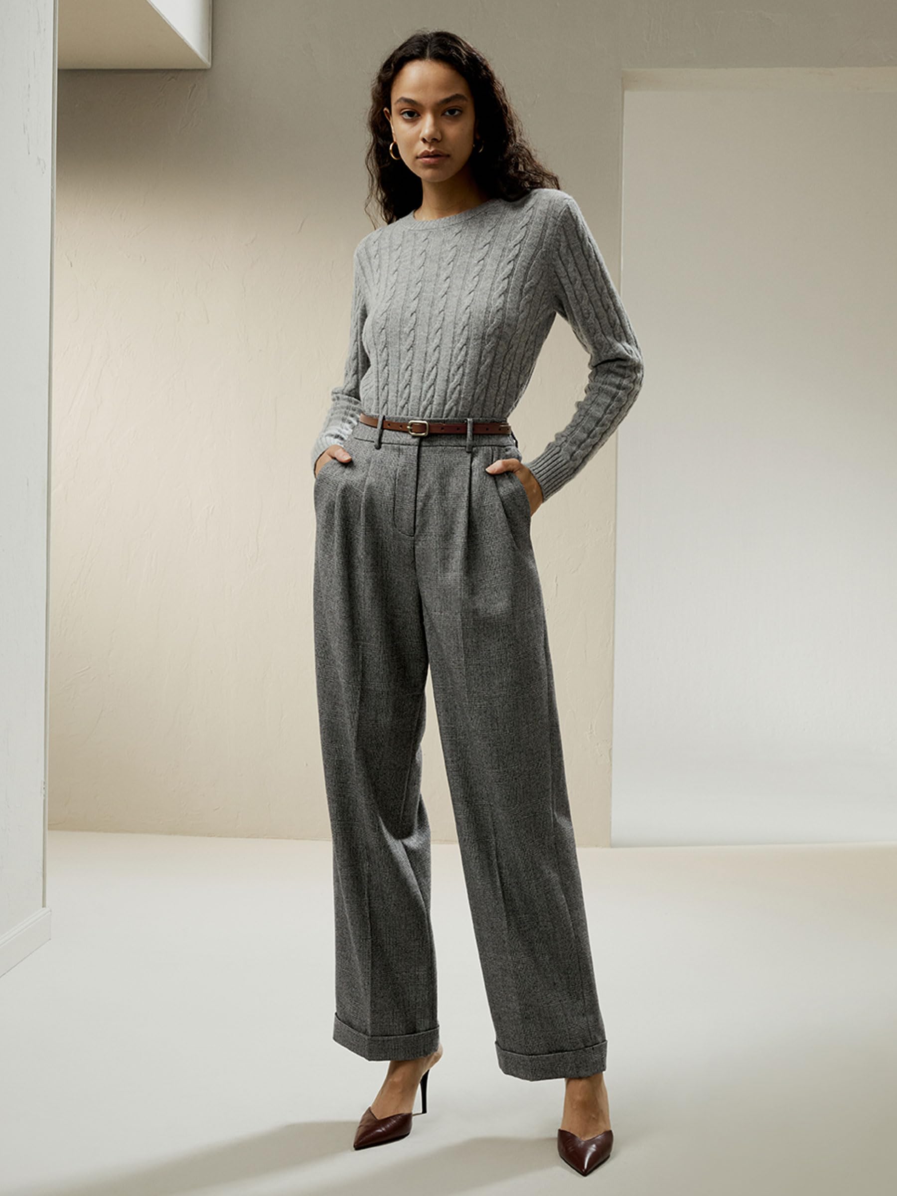 LilySilk Wollkaschmirpullover für Damen, klassischer Pullover im Preppy-Stil mit geripptem Zopfmuster, für Herbst und Winter