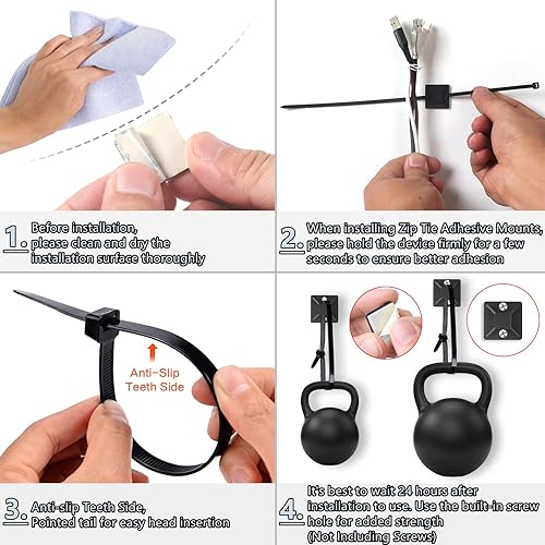 Miniatura 5 de 600 bridas de alambre pequeñas con soportes para cables, bridas de nailon con cremallera, tamaños surtidos de 4+6+8+10+12 pulgadas, lazos