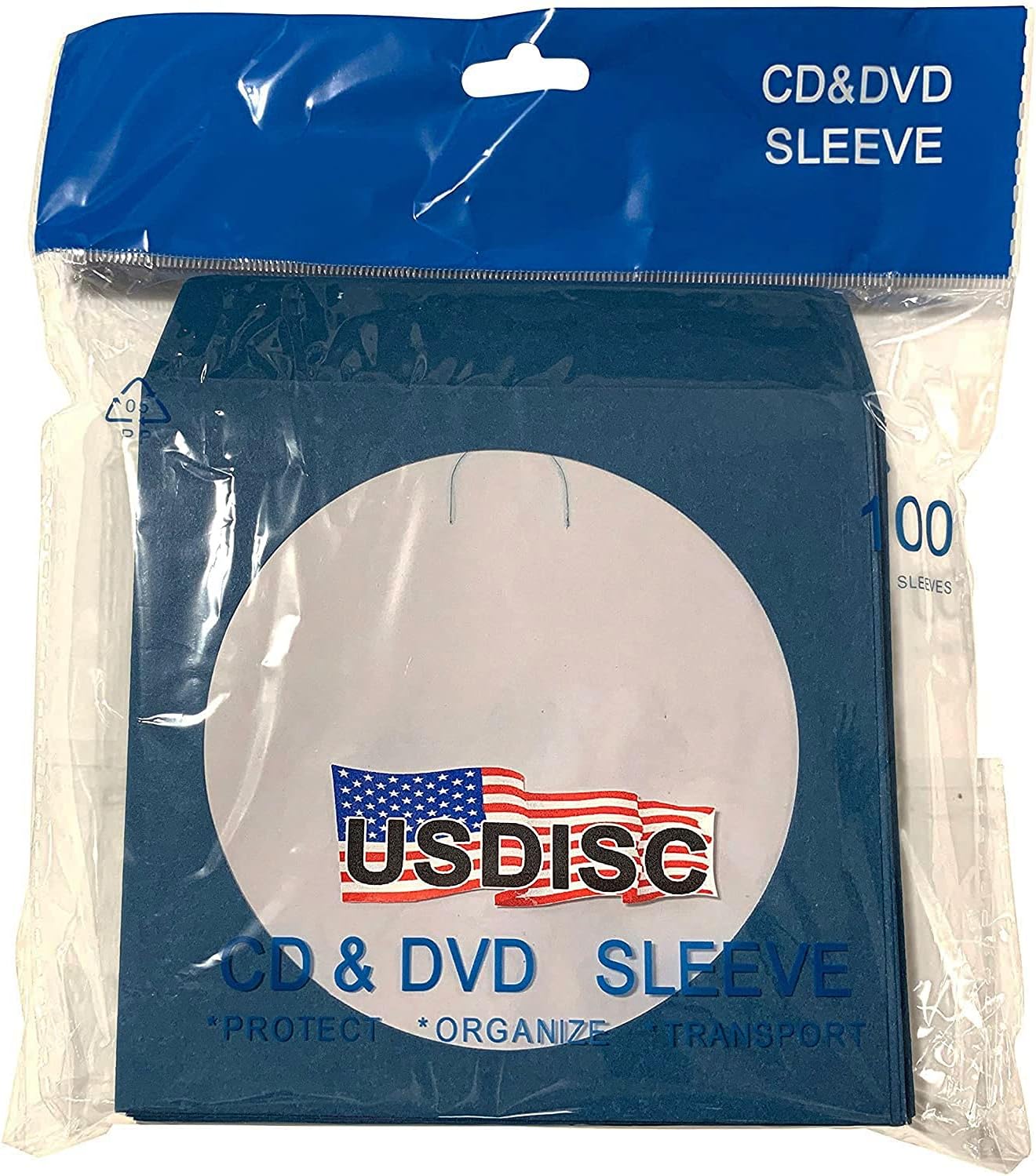 USDISC Paper Sleeves 100g Window, Flap, Blue, Pack of 1000