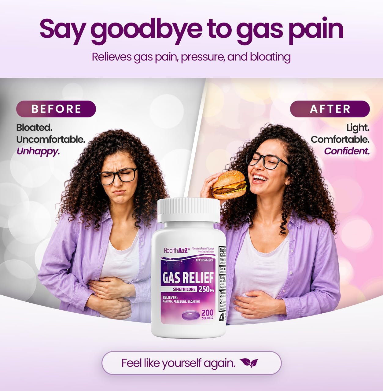 HealthA2Z® Gas Relief Simethicone 250mg, Fast Acting, 200 Softgels — Amazon image 4