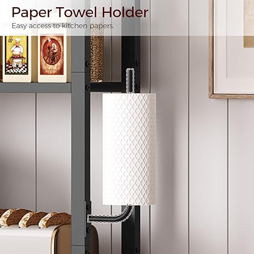 Miniatura 6 de Estante para panaderos con mini estante para refrigerador, soporte de microondas de 3 niveles, estación de barra de café con soporte para papel,