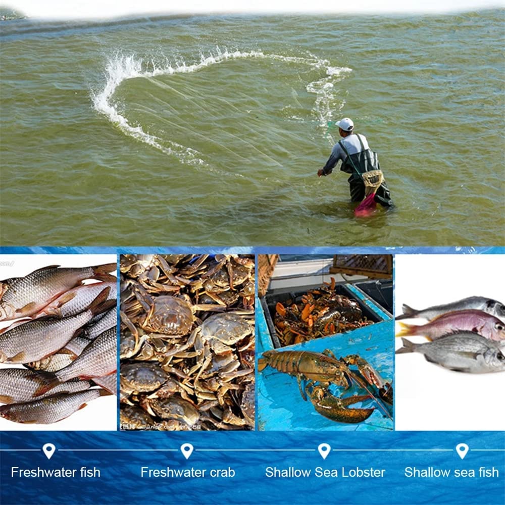 Rete da Lancio Rezzaglio da Pesca, Rete da Lancio della Mano con Corda della Mano 15M per Pesce Trappola da Pesca