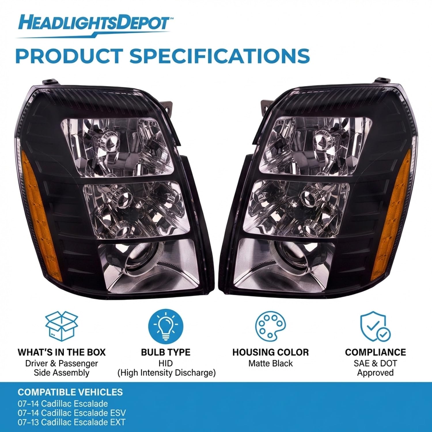 Amazon | HEADLIGHTSDEPOT ブラックハウジング HIDヘッドライト