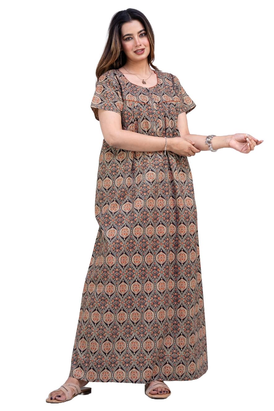 urali Women's Printed 100% Cotton Night Gown-picture-33
