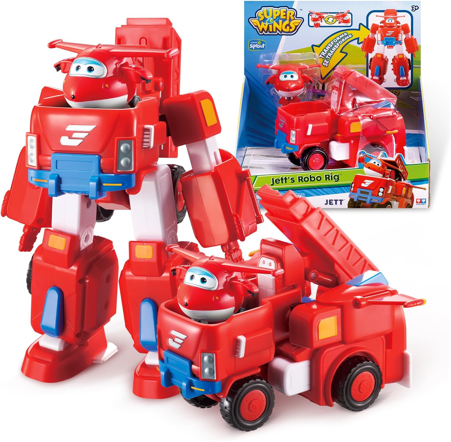 Transformable Toys, 7" Jett Robot Suit and 2” Scale Transforming Jett Mini Action Figure,2-in-1 Mode Vehicle and Robot, Vehicle Playset for Kids 3+,Gifts for Boys and Girls,Red