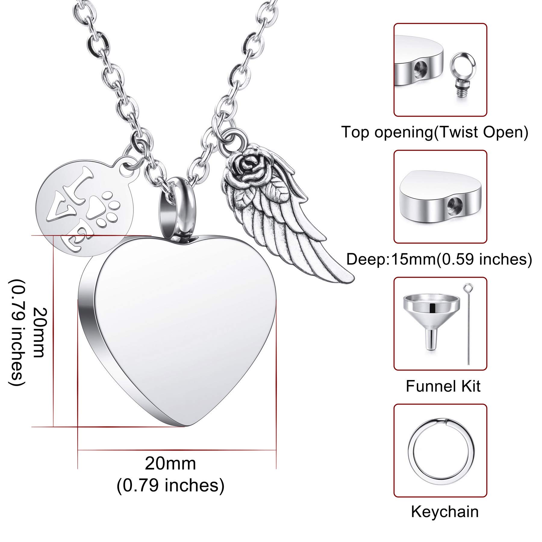 MeMeDIY Personalizado Corazón Huella de la Pata Cenizas Urna Colgante Collar Costumbre Nombre/Foto/Fecha para Mujer Hombre Mascota Amante Acero inoxidable Memorial Perro Gato Mascota Recuerdo