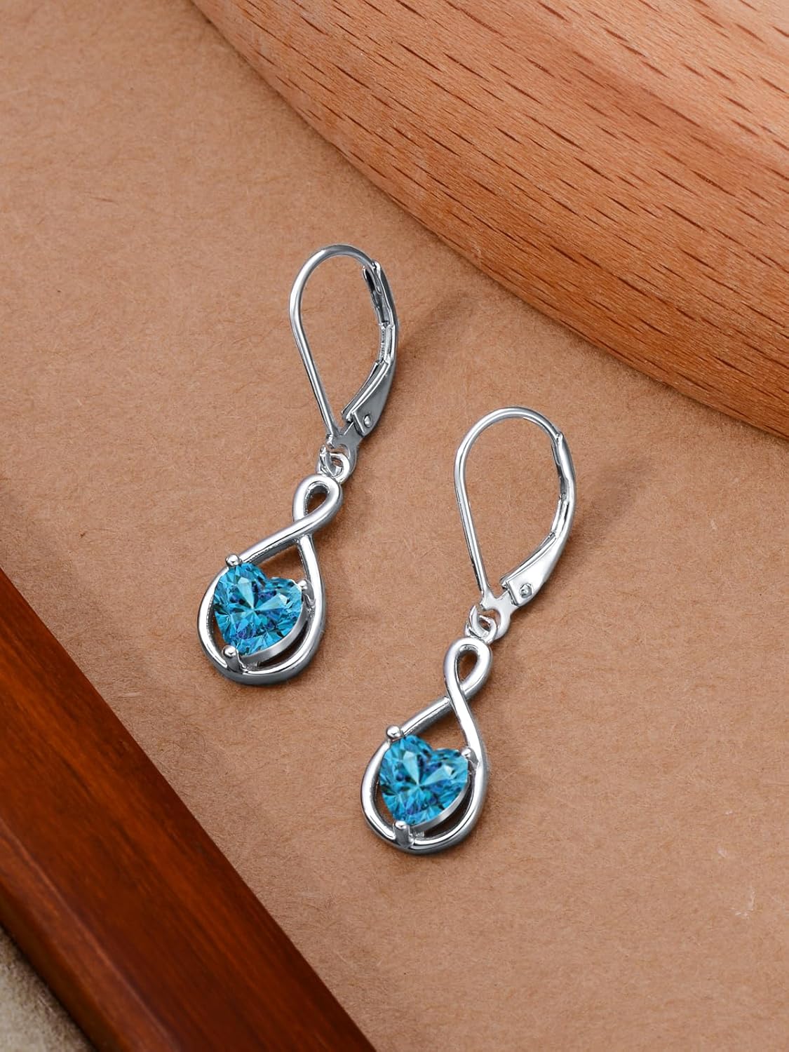 Seiyang Birthstone Earrings 925 Sterling Silver Infinity/Teardrop Gemstone Dangle Drop Leverback Earrings with 12 Months Birthstone Birthday Jewelry Gifts for Women - Image 5