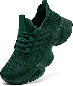 Tênis de plataforma feminino, tênis de corrida, sem cadarço, caminhada, academia, atlético, antiderrapante, para treino, Verde escuro, 39