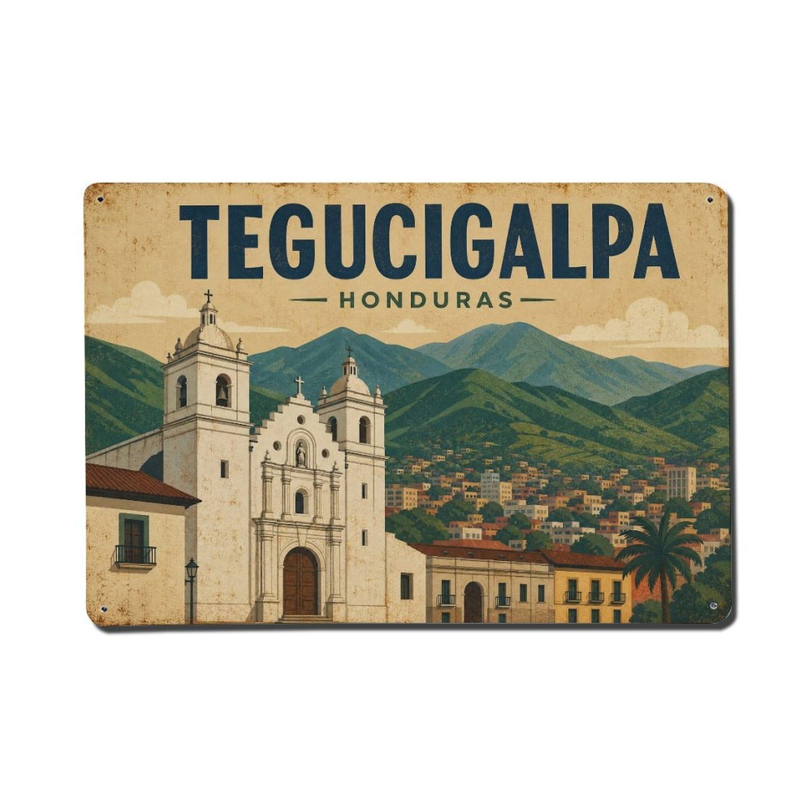 Vintage Travel Honduras Tegucigalpa Metal Tin Sign