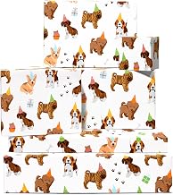 Central 23 - White Wrapping Paper - Dogs in Hats - 6 Sheets Birthday Wrapping Paper - Celebration - Men Women Kids - Recyclable