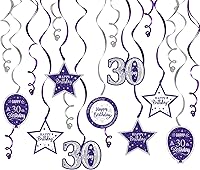 Vista 79 de Serpentinas de remolinos de cumpleaños feliz de 16 años con purpurina azul y plateada - Kit de 15 piezas de remolinos colgantes para el kit