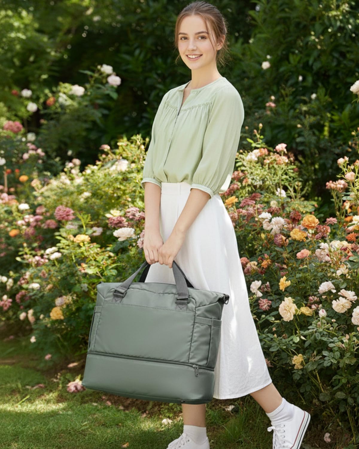 Weekender Bags for Women, Travel Duffel with Shoe Compartment USB Charging, Carry On Gym Duffle Bag with Wet Pocket, Personal Item Overnight Tote Bag for Airlines, Green - Image 7