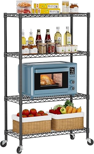 Miniatura 22 de Estantería pequeña de 5 niveles de alambre de almacenamiento, estante de metal, organizadores ajustables, estantes de almacenamiento con ruedas para