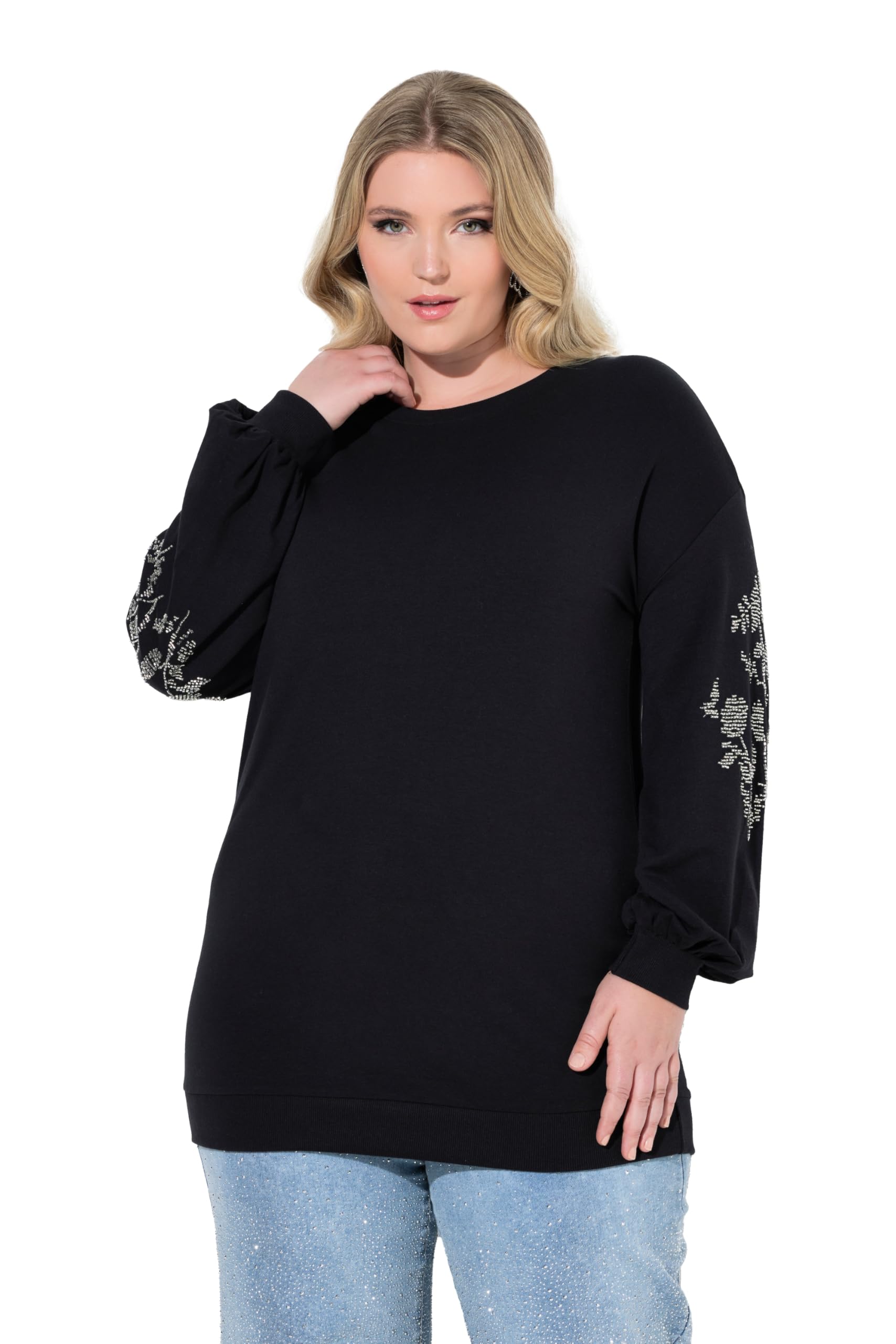 MIAMODA Damen große Größen Übergrößen Plus Size Sweatshirt, Ballon-Langarm mit glitzernder Applikation 847214