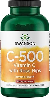 Swanson Vitamin C with Rose Hips 500 Milligrams, 400 Capsules, 1 Pack | Vitamin C with Rose Hips, Helps Fortify Immune Health and Antioxidant Support, Promotes Eye, Heart and Metabolic Health