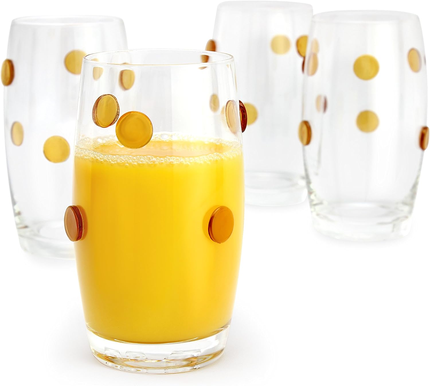 GAC Great American Classics Heavy Base Highball Drinking Glasses with Gold Polkadot Design, Set of 4, 14 Ounces