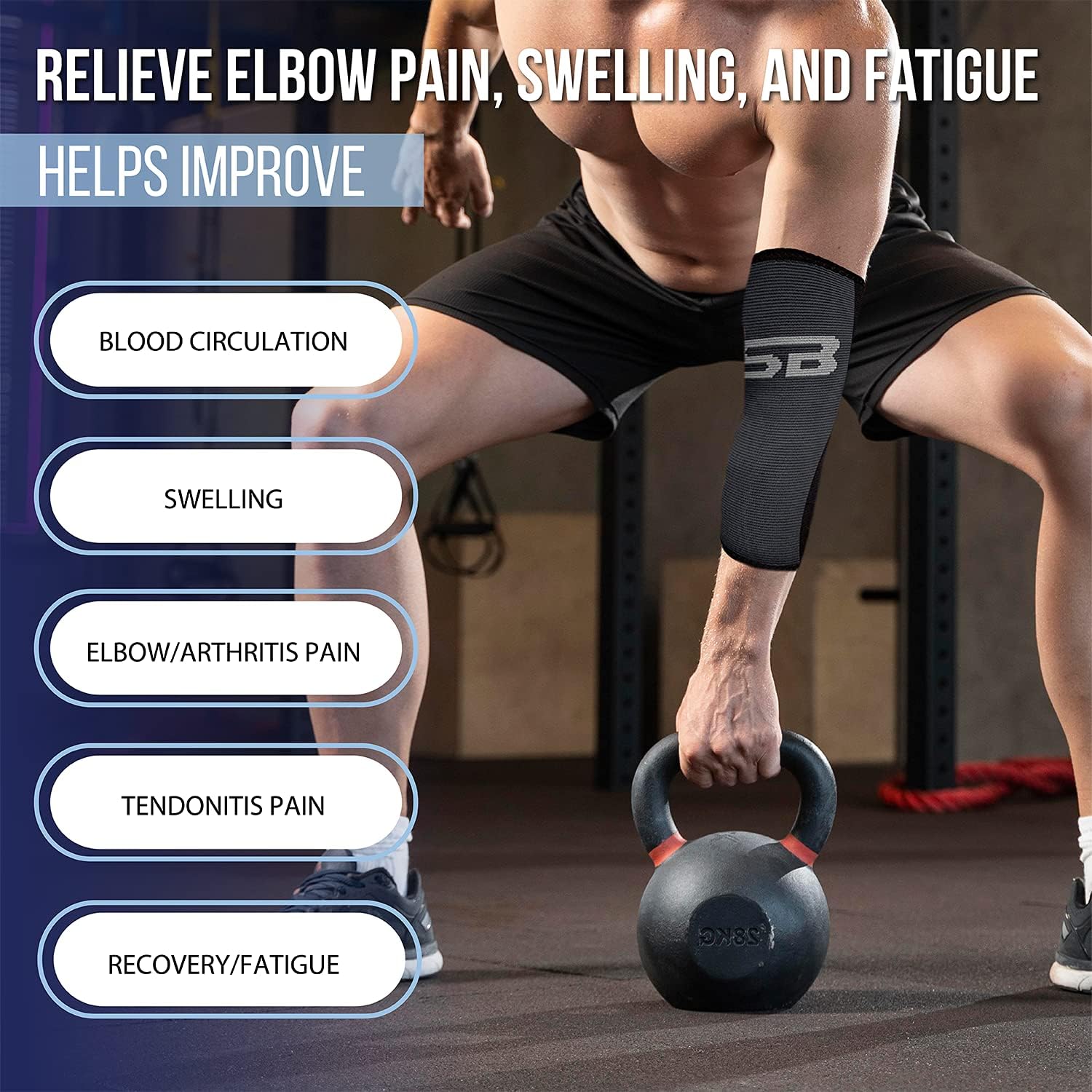 SB SOX Compression Elbow Brace (Pair) – Great Support That Stays in Place – for Tennis Elbow, Tendonitis, Arthritis, Golfers Elbow – Perfect for Weightlifting, Sports, Any Use