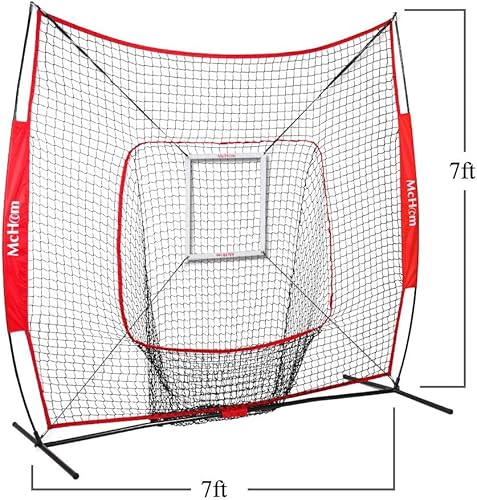 Miniatura 4 de McHom Juego de red de práctica de béisbol y sóftbol de 7 x 7 pies con camiseta de viaje, organizador de bolas, 3 bolas pesadas y zona de golpe para