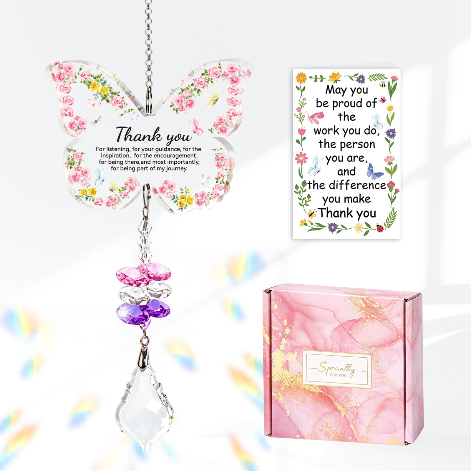 Huiboome Teacher Gifts for Women Butterfly-Shaped Acrylic Appreciation Teacher Gifts Crystal Suncatcher Thank You Teacher Gifts with Greeting Card,Perfect for Teachers Day, Birthday,End of The Year