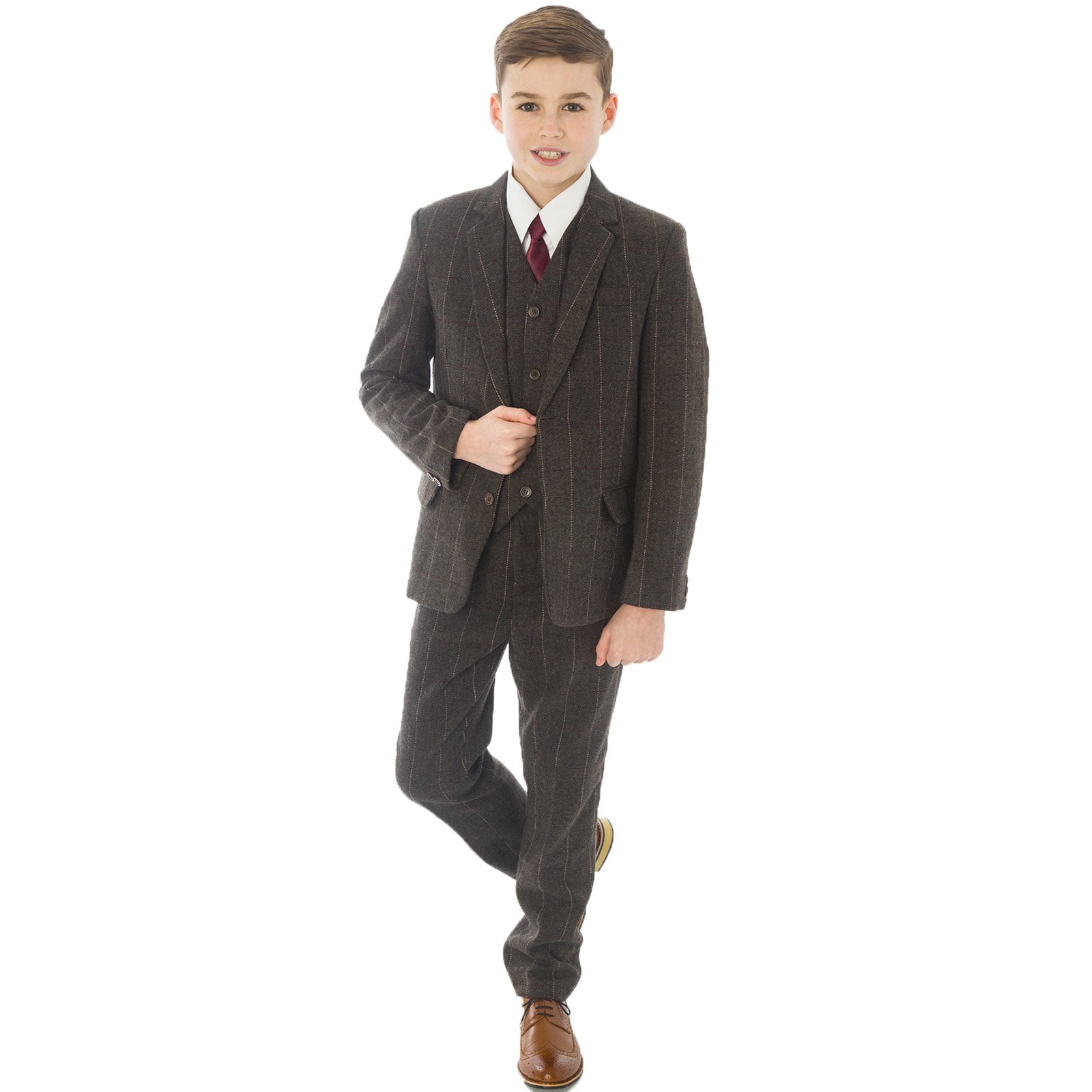 Vivaki 5pc Brown Check Boys Tweed Suit Boys Wedding, Blazer, Page Boy, Party Outfit, Boys Brown Suit (18/24 Months)