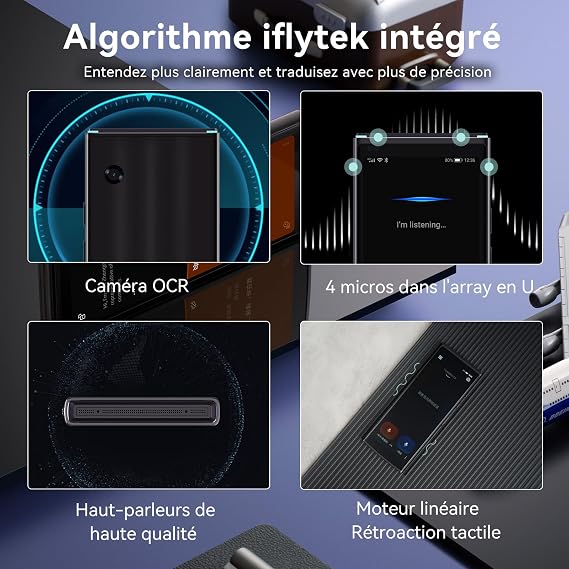 iFLYTEK Dil çevirmeni, %96 hassasiyet, 18 dilde bağlantısız iki yönlü çeviri, yüz yüze çeviri, 50 dilde fotoğraf çevirisi, SMART TRANSLATOR 4.0, siyah