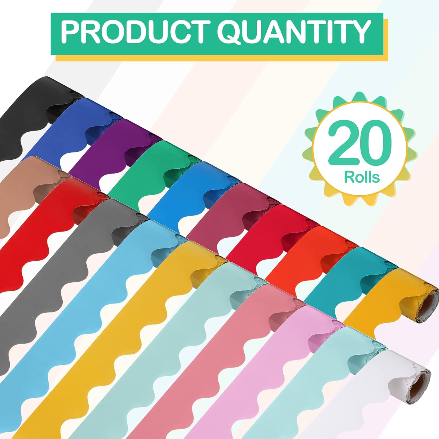 Fainne 20 Rolls 328 ft Colorful Scalloped Bulletin Board Borders Multicolor Classroom Borders for Bulletin Board Trim for Classroom Back to School Chalkboard Wall Decorations 16.4 ft Each 20 Colors