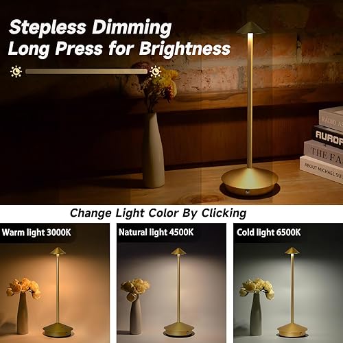 Miniatura 3 de AMFORPM Lámpara de mesa LED inalámbrica, lámpara de escritorio portátil para exteriores, pequeña luz nocturna de escritorio, lámpara de barra