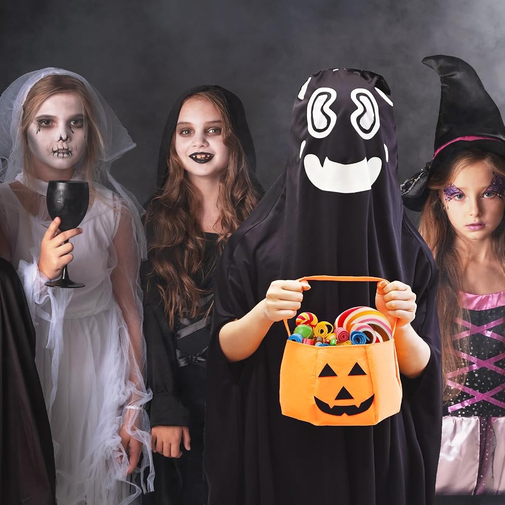 Costume Da Fantasma Fosforescente Per Bambino Con Sacchetto Zucca E Lampada – Taglie 5-12 Anni