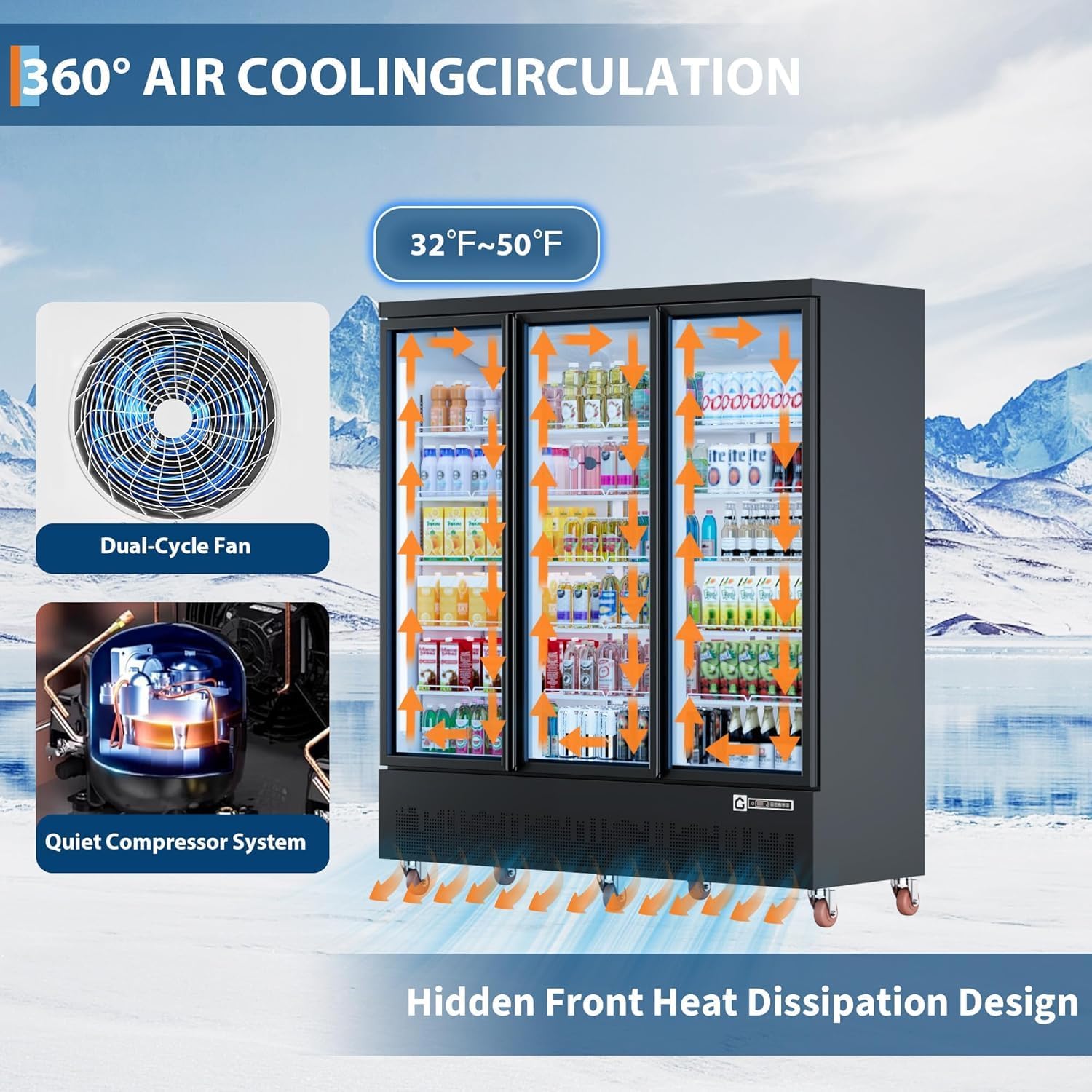 Garvee 56.6 Cu.Ft. Commercial Beverage Refrigerator - 3 Glass Door Merchandiser Cooler with LED Lighting, Adjustable Shelves | Upright Drink Display Fridge for Restaurants, Stores, Supermarkets &