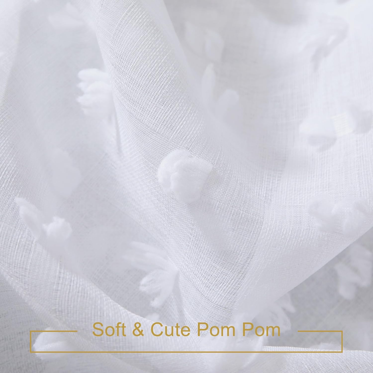 White Pom Pom Sheer Curtains 96 Inch Length 2 Panels Long for Living Dining Room White Cute Pattern Textured Drapes for Bedroom Boho Farmhouse Vintage Country Rustic Curtain 52x96 Inches Long 8FT
