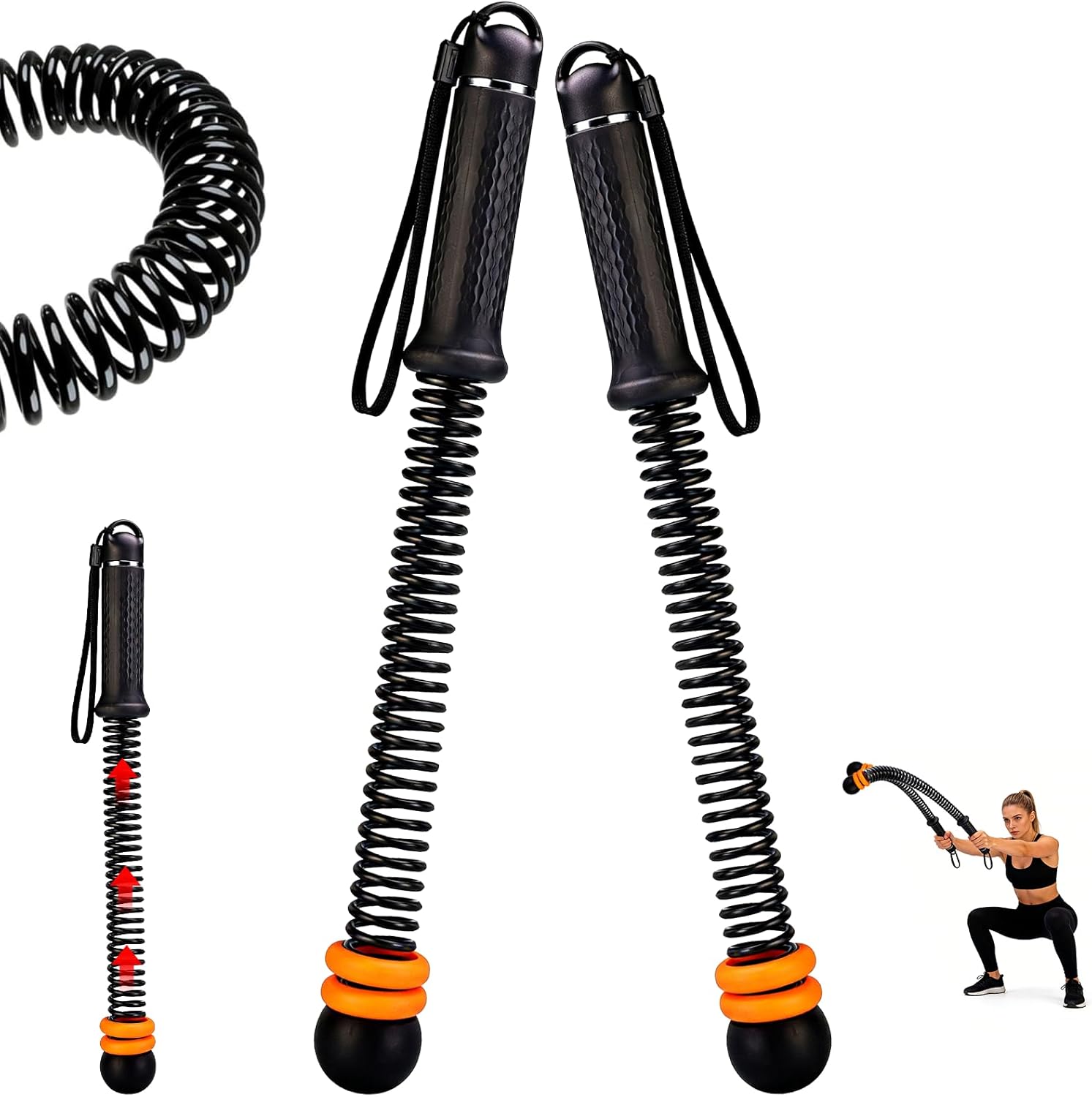 1 pair Weighted Ropeless Battle Ropes，Heavy Duty Portable Cordless Battle Ropes for Home Gym, HIIT and Low-Impact Aerobic Training for Men & Women (Black)